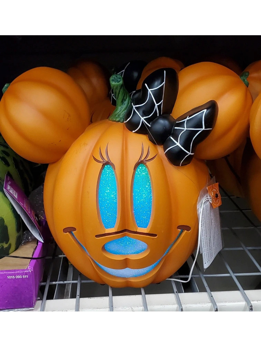 Disney Minnie Mouse Light-Up Halloween Pumpkin Spiderweb Bow Eyes Color Changing